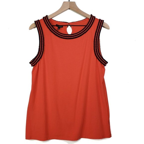 Talbots Grosgrain Ribbon Trim Tank Shell L Red‎ Navy - Picture 1 of 7
